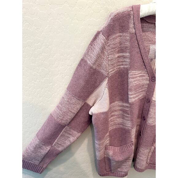 LOGO by LORI GOLDSTEIN | Purple Patchwork Soft Cardigan Sweater | Size XL - Picture 3 of 8